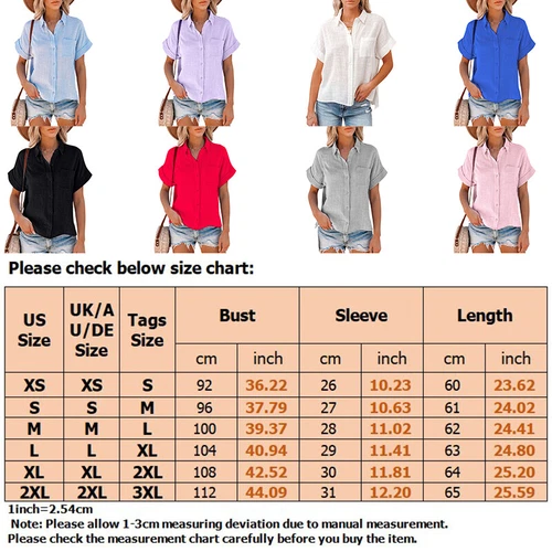 Women Tops Lapel Neck Shirts Ladies Casual Short Sleeve Business Elegant Blouse - Picture 2 of 44