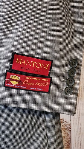 Mantoni 2 Piece Suit Mens 36R 30W Gray White Microcheck Super 140s Wool NWT - Picture 12 of 13
