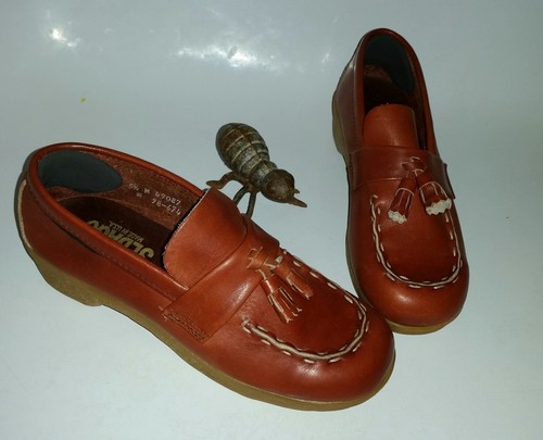 VTG SEBAGO Womens 5.5 Cognac Leather Moc Wedge Loafers Boho '70s - Picture 3 of 7