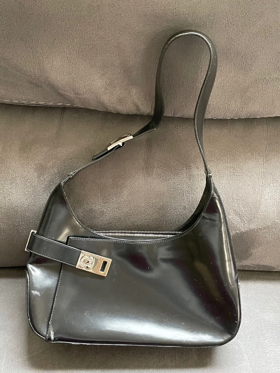 Ferragamo Margot Gancini Leather Hobo Bag in Black