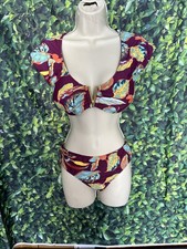 Jaclyn Smith Women's Bikini Top/ Bottom Multicolor Swim Floral Padded Gold V 18