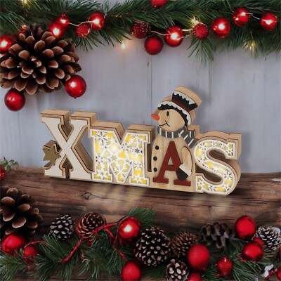 Leuchtende LED WEIHNACHTS Display Batteriebetrieben Holz Deko Ornament Festlich