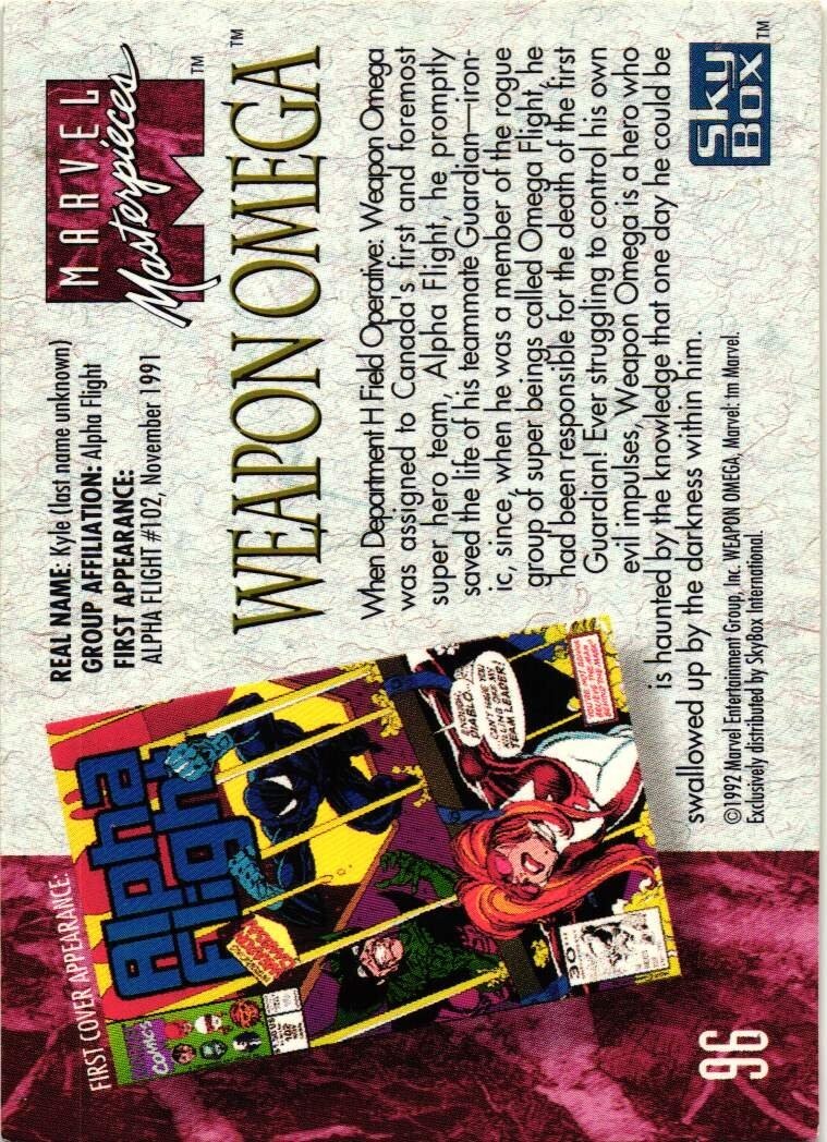 WEAPON OMEGA #96 Base 1992 Skybox Marvel Masterpieces Collectible