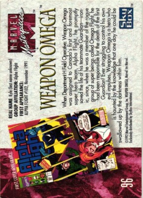 WEAPON OMEGA #96 Base 1992 Skybox Marvel Masterpieces Collectible