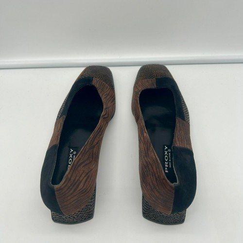 Proxy Suede Leather Flats Women 8.5 Square Toe Patchwork Zebra Snake Brown Black - Picture 7 of 8