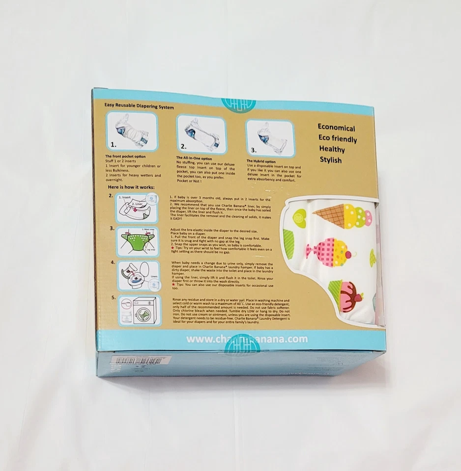 Charlie Banana 3 One Size Cloth Diapers And 6 Inserts Brand New Sealed  - Image 3 of 4