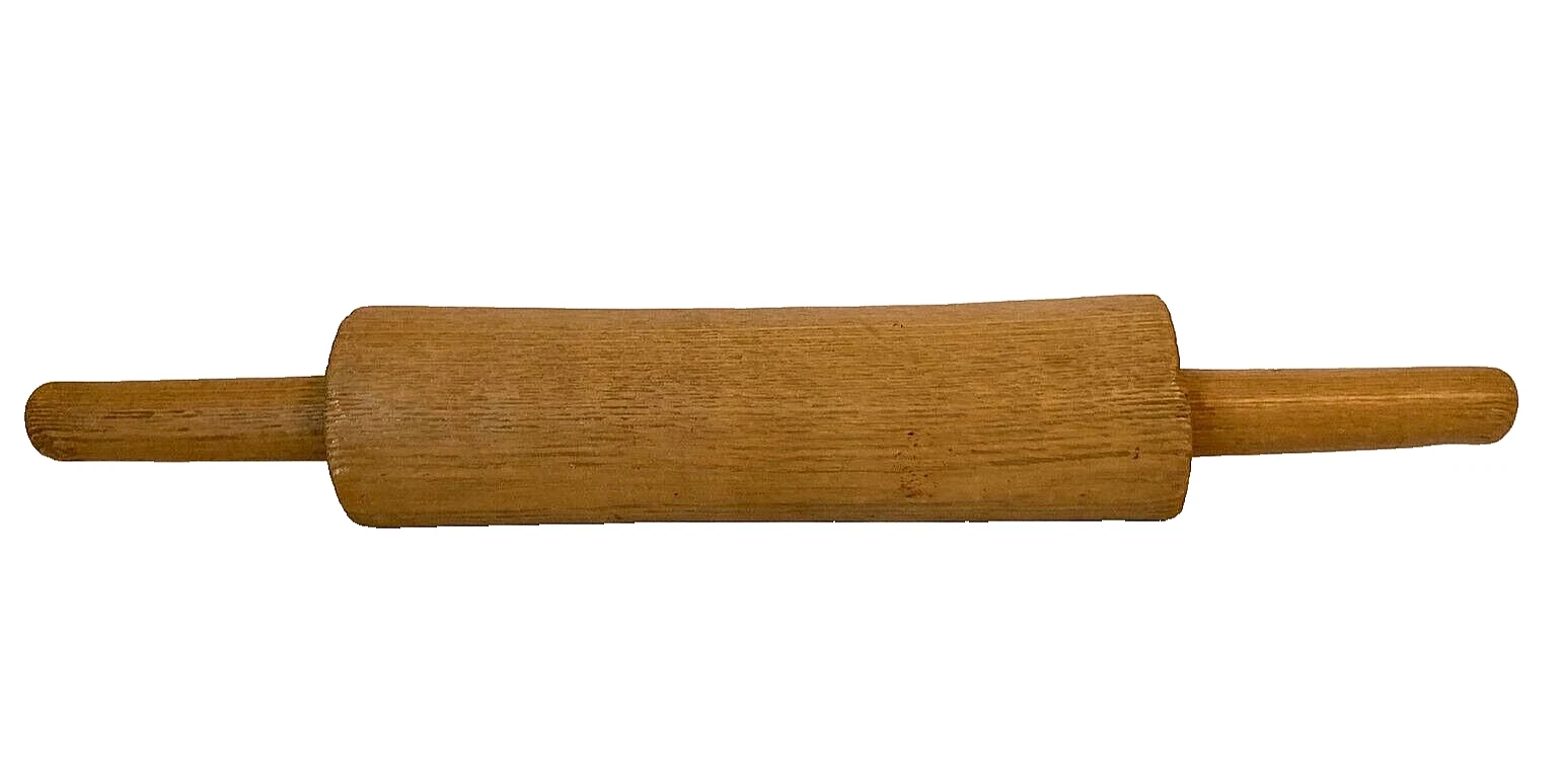ANTIQUE PRIMITIVE Solid One-Piece WOOD Hand-Carved DOUGH ROLLING PIN 21"x3.25"