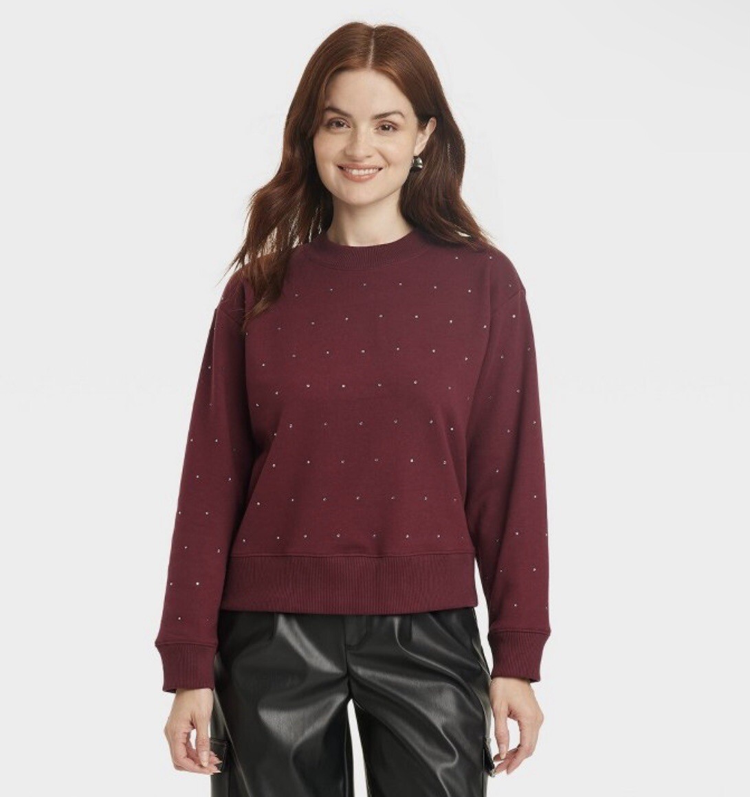 RHINESTONED OG LABEL CREW SWEAT M Rhinestone Girlfriend Crew