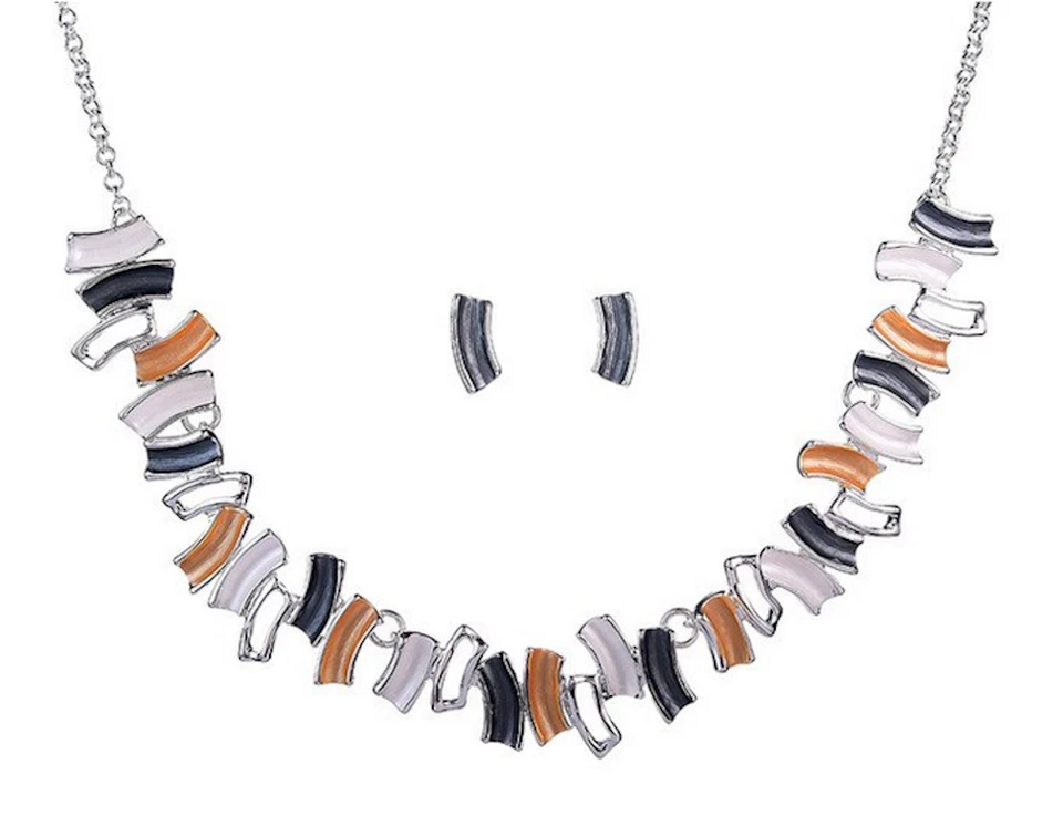 SCHMUCKSET DAMEN SILBER HALSKETTE COLLIER OHRRINGE VERSILBERT GOLD GRAU weiß neu - Bild 1 von 1