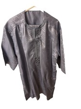 Boys African Clothes Embroidery Shirt  Pants Dashiki Outfits Gray Medium