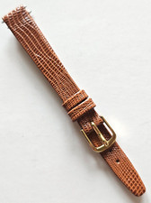 12mm - Tan Lizard Pattern/Smooth Leather Watch Band - Gold Buckle/ Pins Include