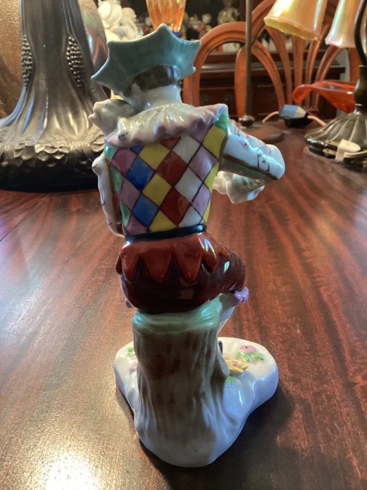 Juglar y gato arlequín de porcelana de Dresde Carl Thieme Potschappel Alemania 1900’s Foto 4 de 4