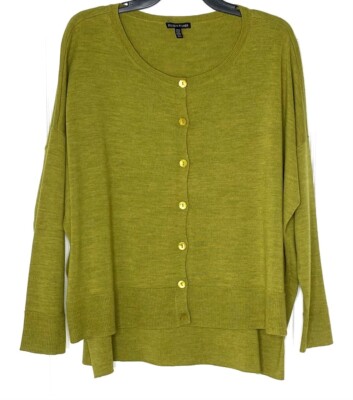 EILEEN FISHER Melange Drop Shoulder Split Side Step Hem Button-Front Cardigan M