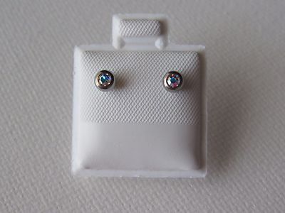 New Titanium Hypoallergenic Silver with AB Stone Stud 4mm Ball Earring Set