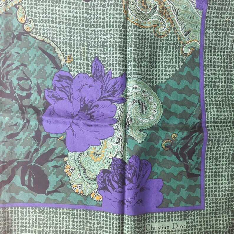 Foulard Christian DIOR VINTAGE années 80 100% soie écharpes Lg cachemire fleuri scarf