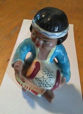 1940-50s Native Indian boy sitting playing drum ceramic Japan 4"