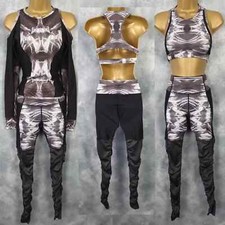 New Miss Runner 3 Pcs Gym Set Leggings Vest Long Sleeve Top Sport Size S U K8