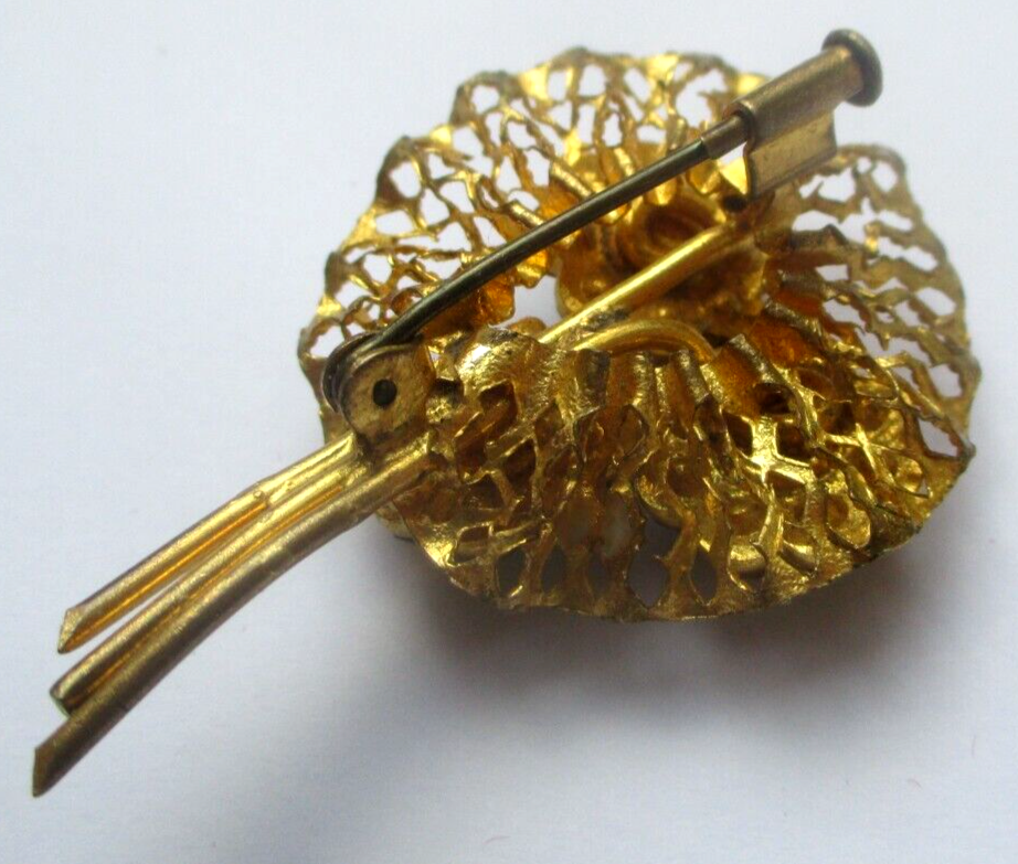 Broche Vintage Filigrane Or Avec Cabochon Topaze - Bijou Fantaisie Ancien, Occasion Parfait