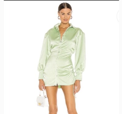 Danielle Guizio Dress Womens XS Satin ruched Shirtdress sage green Button  Front | eBay