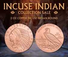 2 oz Incuse Indian COPPER Round .999 Fine Copper Round - IN STOCK!!