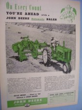 VINTAGE JOHN DEERE ADVERTISING PAGE - JD  #  60 TRACTOR & BALER -8 x 11"-1954