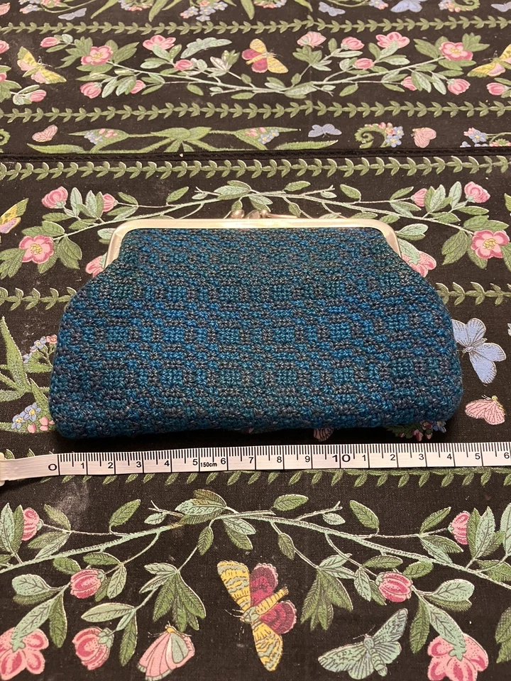VINTAGE TRADITIONAL WELSH WOOL TAPESTRY Teal TWO POCKET PURSE 1960'S - Image 2 of 4