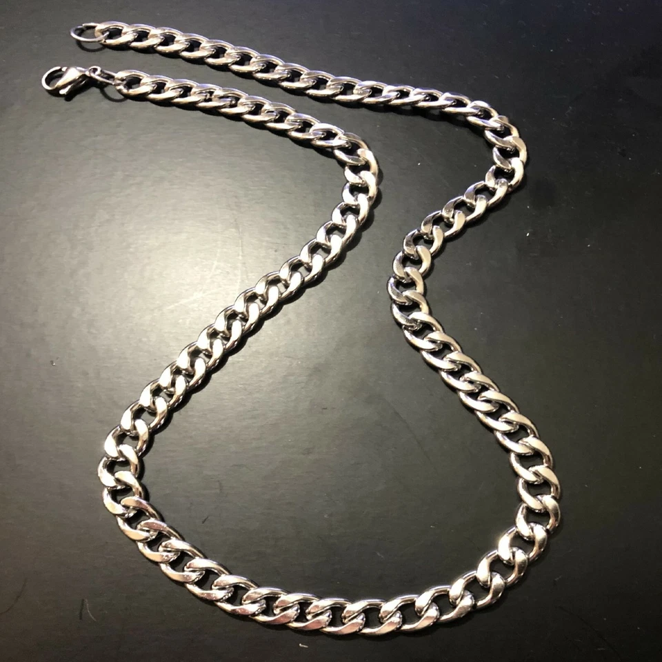 Collana catena acciaio inox da uomo catenina rapper girocollo 40 45 cm punk 7 mm - Immagine 4 di 4