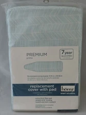 NEW HOMZ Cotton Padded Ironing Board Cover Light Blue White Elastic W/Straps