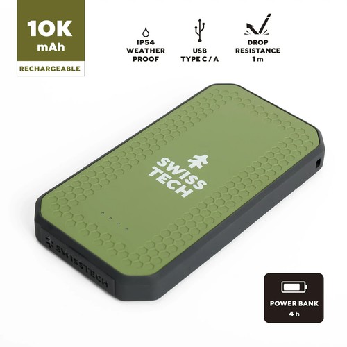 Swiss Tech 10000 mAh RUGGED PORTABLE POWER BANK / CHARGER IP54