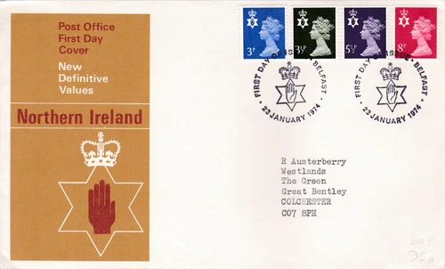 Northern Ireland 1974 Decimal Definitives FDC Belfast special cancel typed encl.