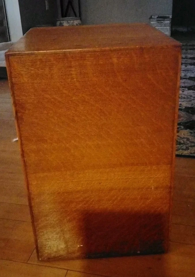 Antique Tiger Oak 4 Drawer library Card Catalog File Cabinet brass pulls vintage - Image 3 of 4