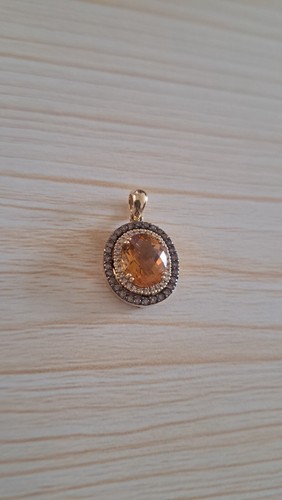 Le Vian 14K Honey Gold Citrine Chocolate & Vanilla Diamond Pendant - Beautiful - Picture 4 of 10