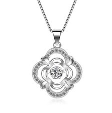 18" Dancing Cubic Zirconia Sterling Silver Flower Halo Pendant Necklace Gift Box