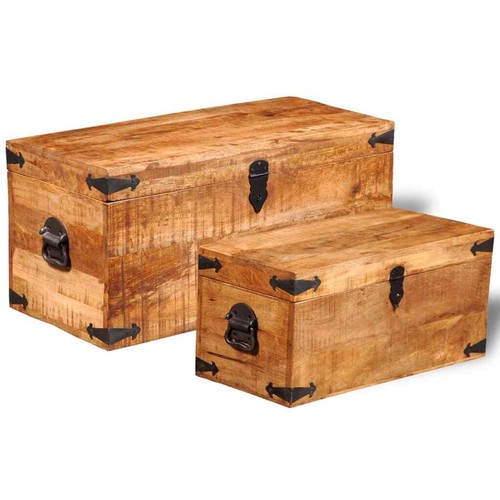 NNEVL Storage Chest Set 2 Pieces Rough Mango Wood - Picture 4 of 8
