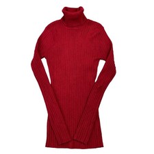 Its On Time Red Knit Jumper Roll Neck Ribbed Womens Small