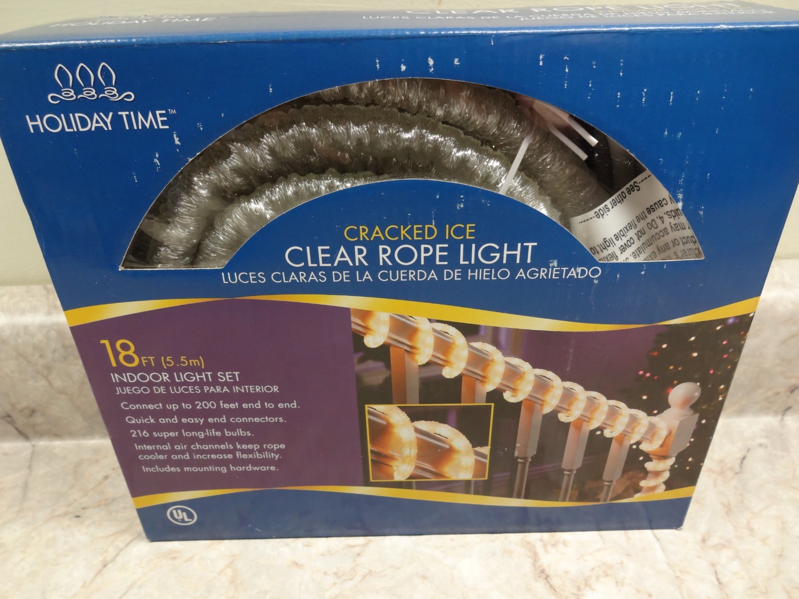 NEW Holiday Time 18 ft Clear Cracked Ice Rope Lights 5.1m Indoor Lights NIB