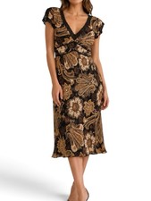INC Vtg Y2K 90s Silk Brown Paisley Lace Midi Dress 12 Grunge Whimsigoth Romantic