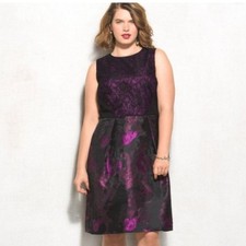 Lovely By Adrianna Papell- Black and Purple Puffy Midi Dress Size 8