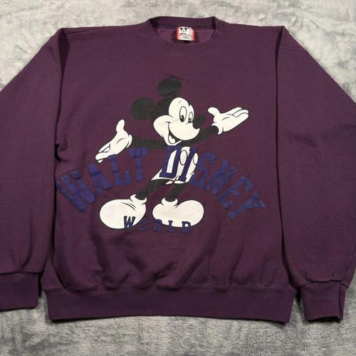 Vintage Disney Sweatshirt Mens Large Burgundy Mickey Mouse Casual Winter Warm