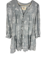 HOLDING HORSES Anthropologie Dress XS Gray Floral Tiered Flirty Swing Boho Ditzy