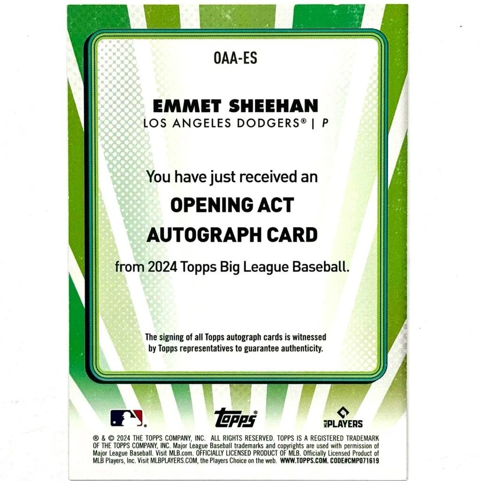 2024 Topps Big League RC Emmet Sheehan auto LA Dodgers rookie autograph card - Image 2 of 2