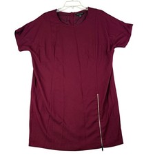 Banana Republic 12 Burgundy Shift Dress Short Sleeve Front Zip Accent Career