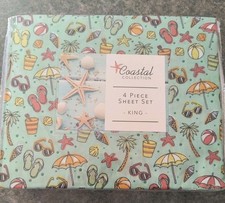 Beach Coast Swim Shells Summer Fun Aqua Microfiber Bed Sheet Set -King NWT Cute