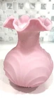 Vintage Fenton Rose Pink Satin Drapery Glass Vase Ruffles Draped Pattern 8 in
