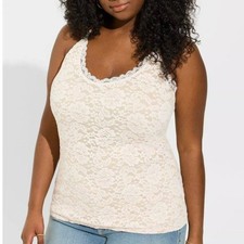 Torrid Stretch Lace V-Neck Cami Tank Top Ivory Nude Size 4 NWT