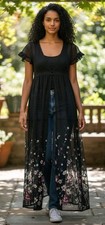 Black Lace Maxi Dress Duster XL Embroidered Floral Lace Fairygrunge Festival
