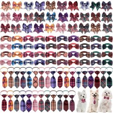 100 Pieces Dog Bow Tie Collar Set Include 40 Dog Neckties, and 30 Puppy Plaid