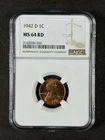 1942-D Lincoln Cent NGC MS64 RD