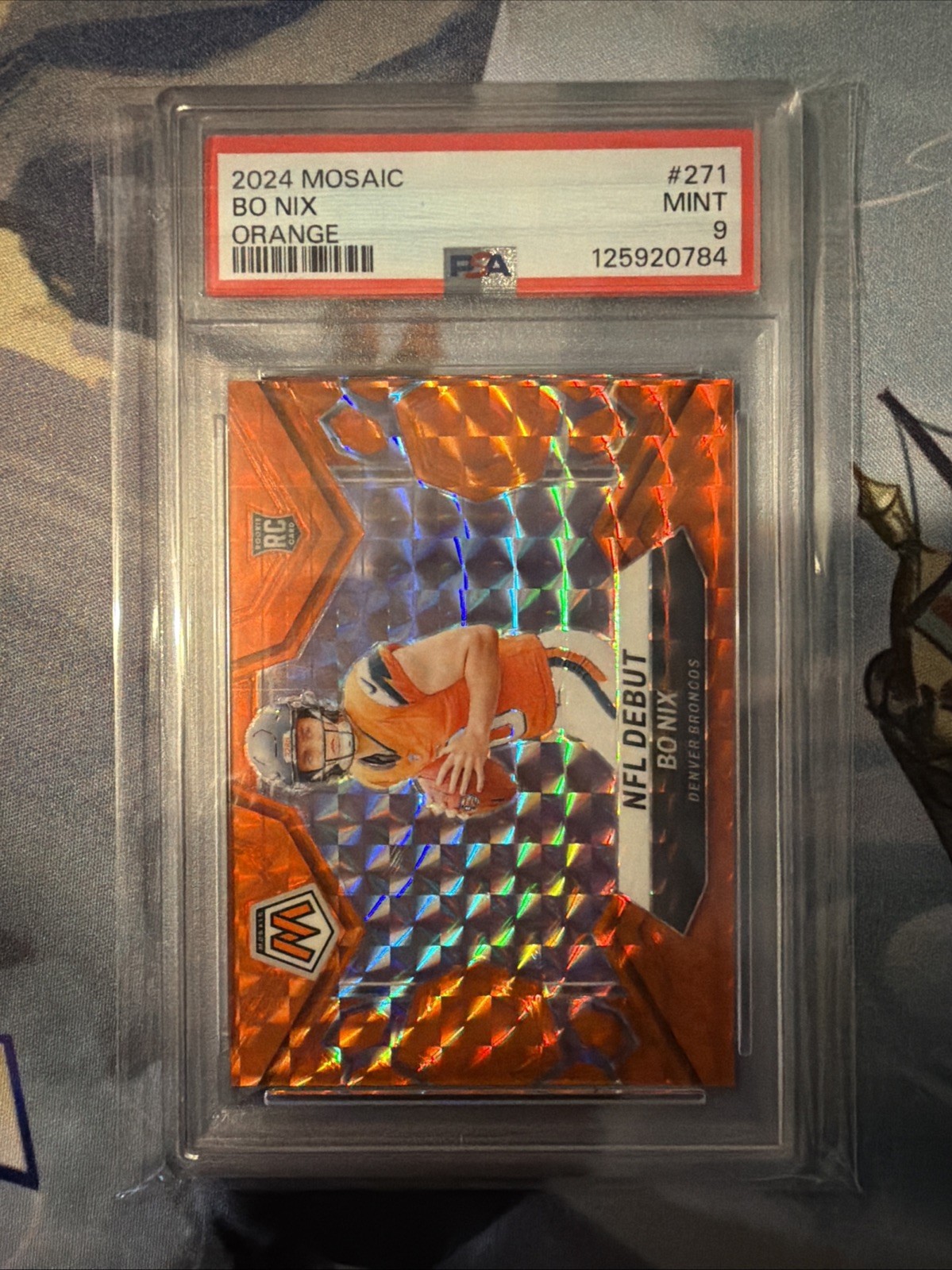 2024 Panini Mosaic NFL Debut Rookie Bo Nix #271 Orange Prizm /199 (RC) PSA 9