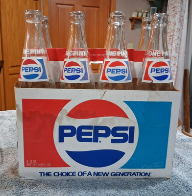 8 Pack Vintage Pepsi Cola Bottles Swirl Transition Bottle 16 oz